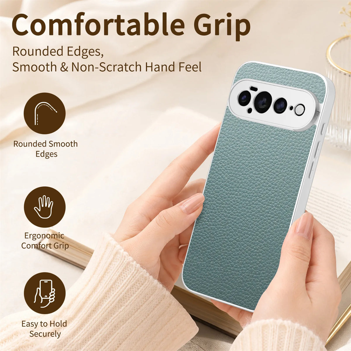 Business Luxury Lychee Texture PU Leather Caase for Google Pixel 11Pro XL 10 9 Pro 10A 9A 5G Plating Frame Shockproof Back Cover