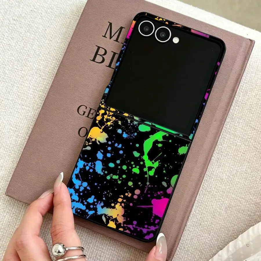 Rainbow Paint Splatters Back Phone Cover Funda Case for Samsung Galaxy Flip6 Z Flip 7 6 5 4 3 Flip7 FE Flip5 Flip4 Flip3