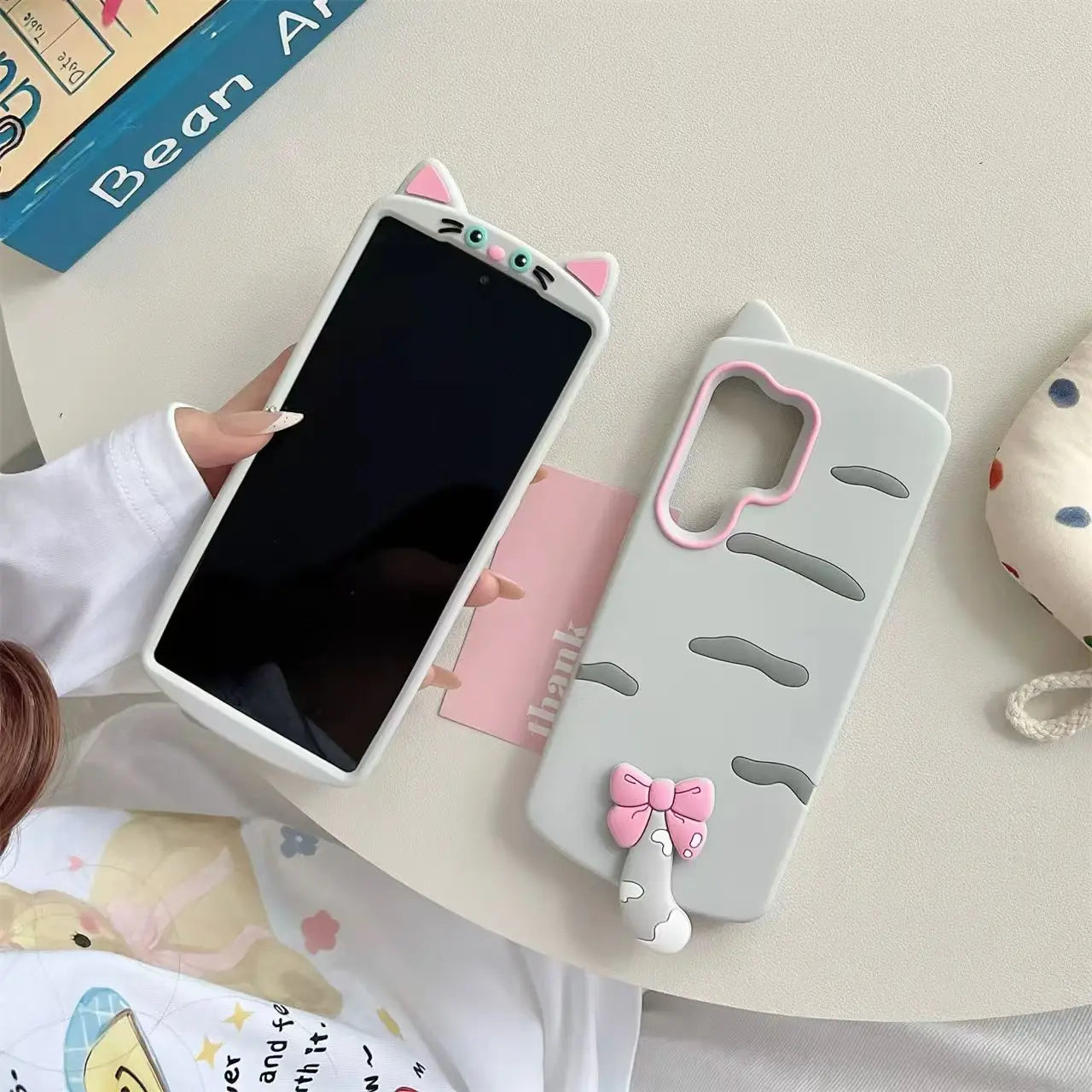 3D Cartoon Kitten Bowknot Case For Samsung Galaxy S26 S25 S24 S23 Ultra FE A57 A37 A07 A56 A36 A26 A17 A16 A15 A35 A55 A54 A24