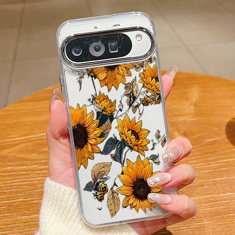 Rose Flowers Pattern Phone Case For Google Pixel 10 9 Pro XL 10 9 8 7 Pro 9A 8A 7A Shockproof Plating Soft TPU Transparent Cover