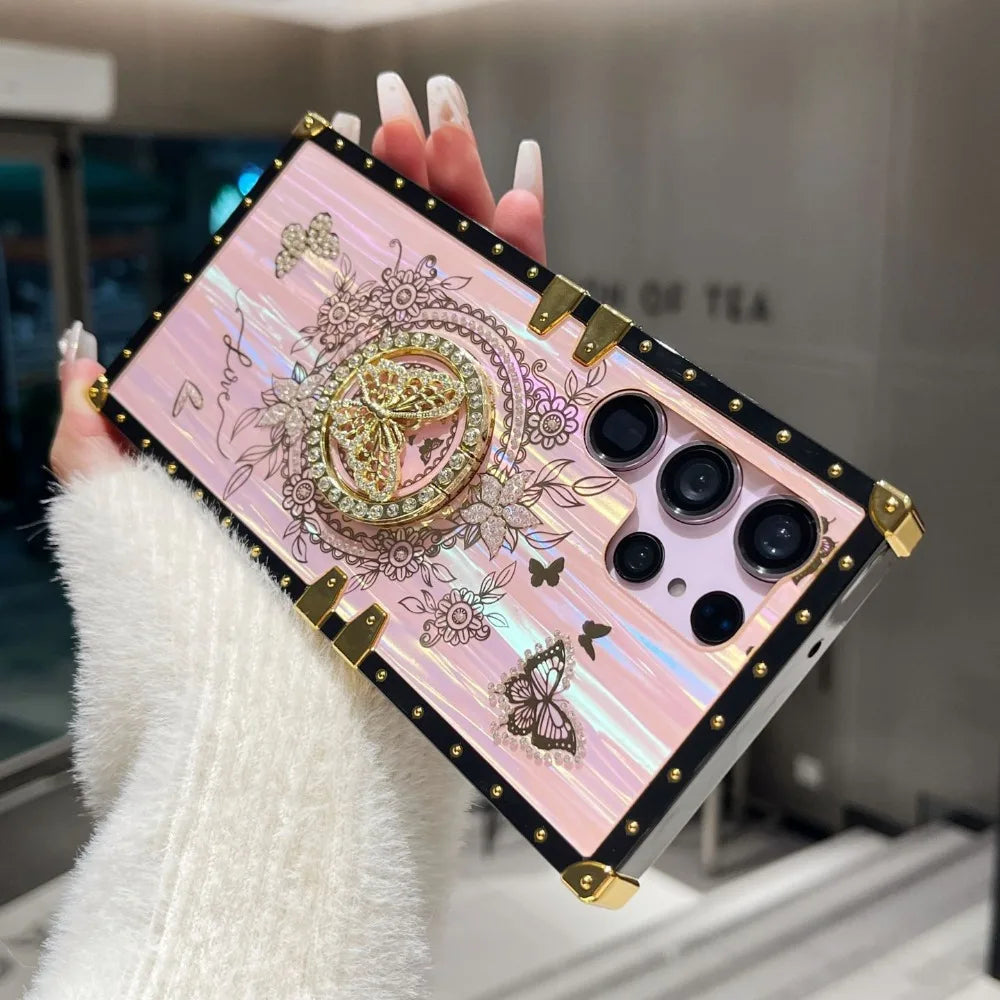 Butterfly Stand Phone Case For Samsung Galaxy S23 S24 FE S22 S21 S25 Ultra Plus A56 A36 A26 A16 A06 A52 S A34 A23 A15 A14 5G A24