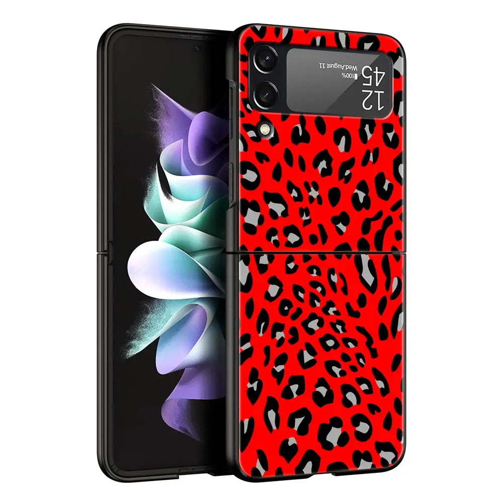 Leopard Print Pattern Phone Case For Samsung Galaxy Z Flip3 Flip4 Flip5 Shell For Z Flip 3 Flip 5 4 5G Black Hard Folding Cover