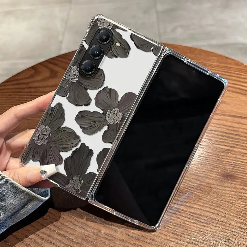 Pink Flower Pattern Phone Case For Samsung Galaxy Z Fold 7 Z Fold 6 5 Z Fold 4 3 2 Z Fold SE W25 Shockproof Protection Cover