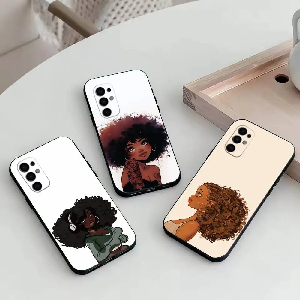 cartoon Black Girl A-Afro  Phone Case Black Silicone Soft For Samsung S25,S24,S21,S22,S23,S30,Ultra,S20,Plus,Fe,Lite