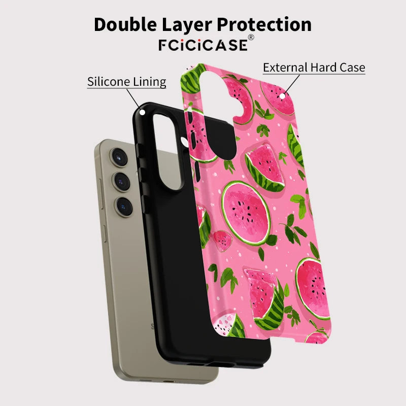 Fcicicase Watermelon Pattern Phone Case For Samsung Galaxy A16 A26 A 26 5G A56 A36 2 IN 1 PC TPU Double-layer Matte Cover