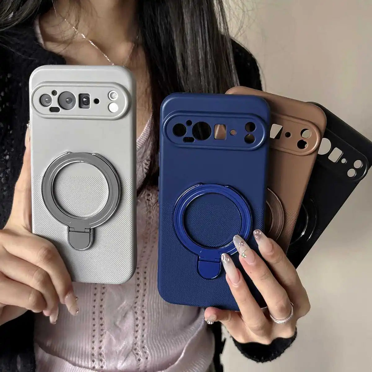 Polka Dot Silicone Holder Stand Ring Phone Case for Google Pixel 10 6 7 8 9 10 Pro 10A 9A 8A 7A 6A Pixel 9 Pro XL 5G Soft Cover