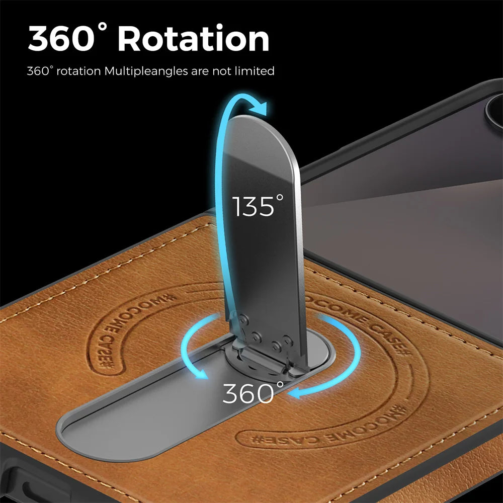 Luxury Invisible Fold Stand Magnetic Leather Phone Case For Samsung Z Flip 7 FE 6 5 4 3 5G For Magsafe Wireless Charging Cover