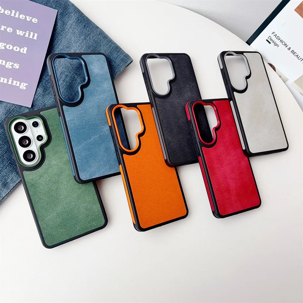 Luxury Canvas Denim Matte Phone Case for Samsung S26 Edge S25 Ultra S23 S24 Plus FE  Hybrid PC Protection Shockproof Back Cover