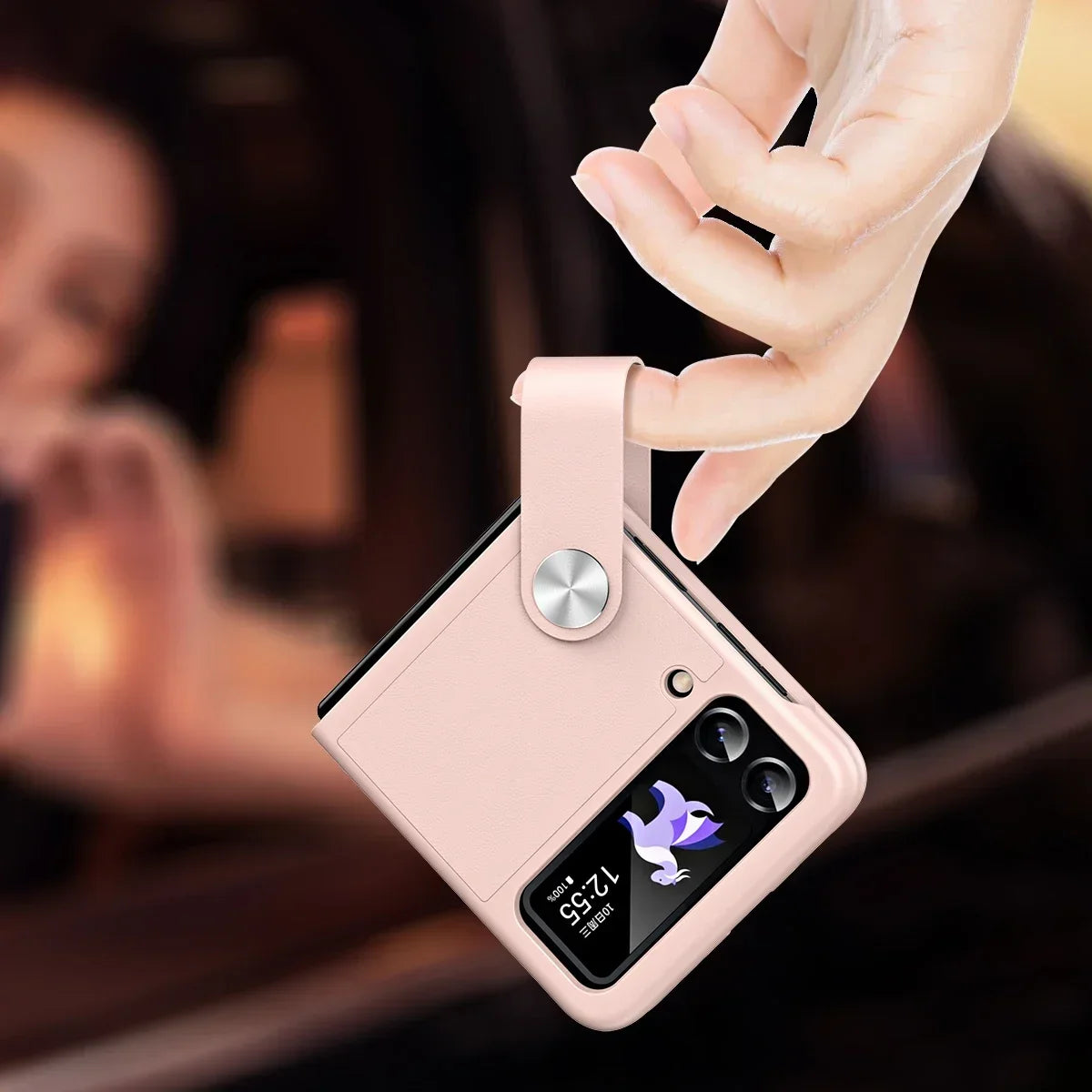 Skin Leather Case for Samsung Galaxy Z Flip 3 4 5 6 7 5G Flip7 Flip5 Flip6 Hand Strap Holder Protection Shockproof Fashion Cover