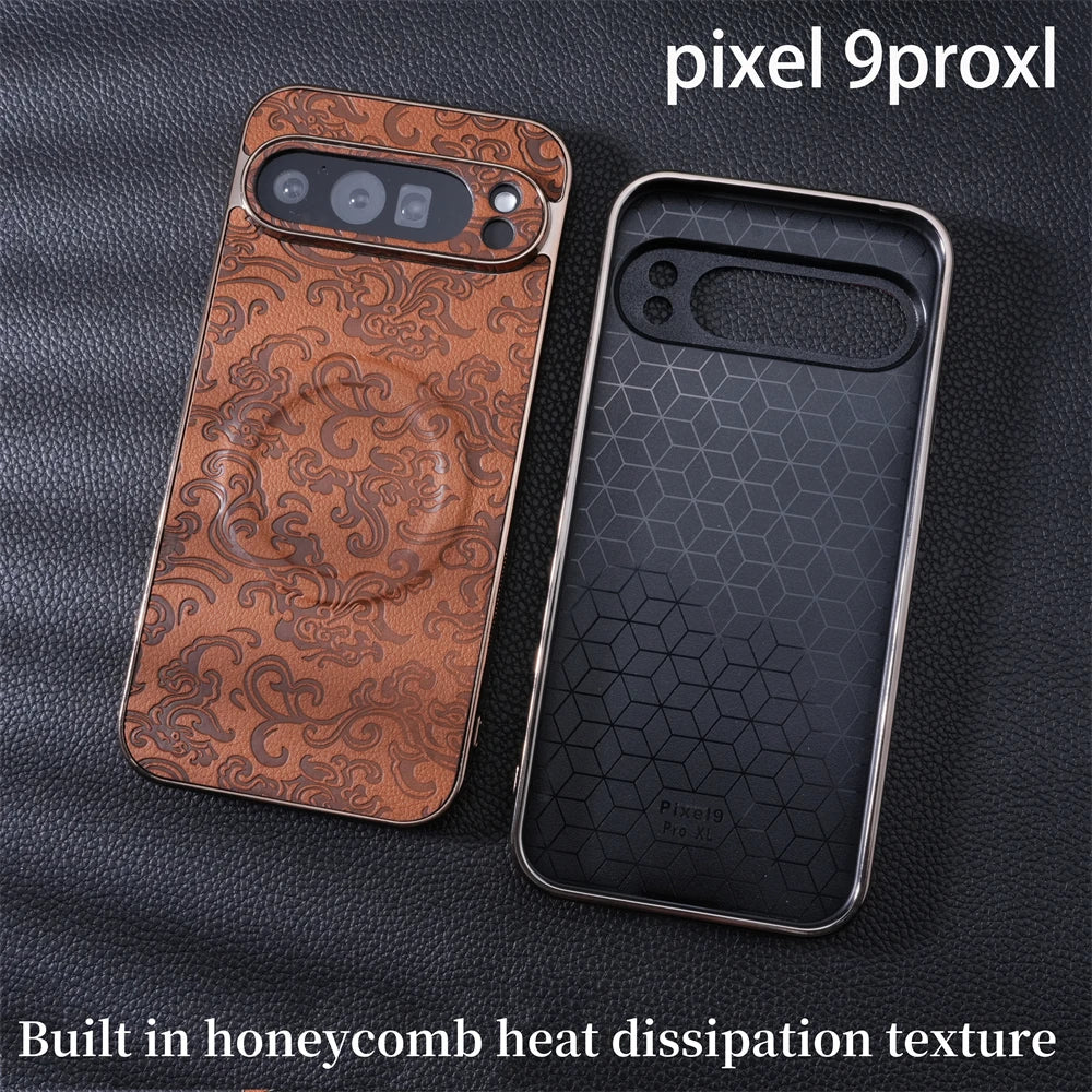 Luxury Advanced Texture Pattern Leather Phone Case For Google Pixel 9Pro 9 Pro XL Plating Protective Cover For Pixel 8 8A 8 Pro