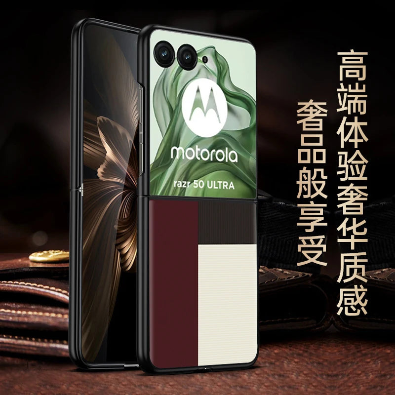 For Motorola Razr 50 Ultra Case Luxury PU Leather Fashion Skin Protective Back Cover Case For Moto Razr 50 50Ultra Phone Shell