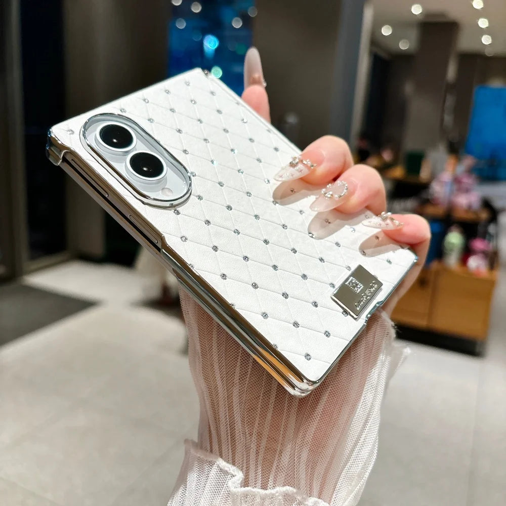 INS Style Rhombus Rhinestone Plating Case for Samsung Galaxy Z Fold 8 Ultra 5 6 7 8 ZFold8 Wide Hinge Magnetic Shockproof Cover