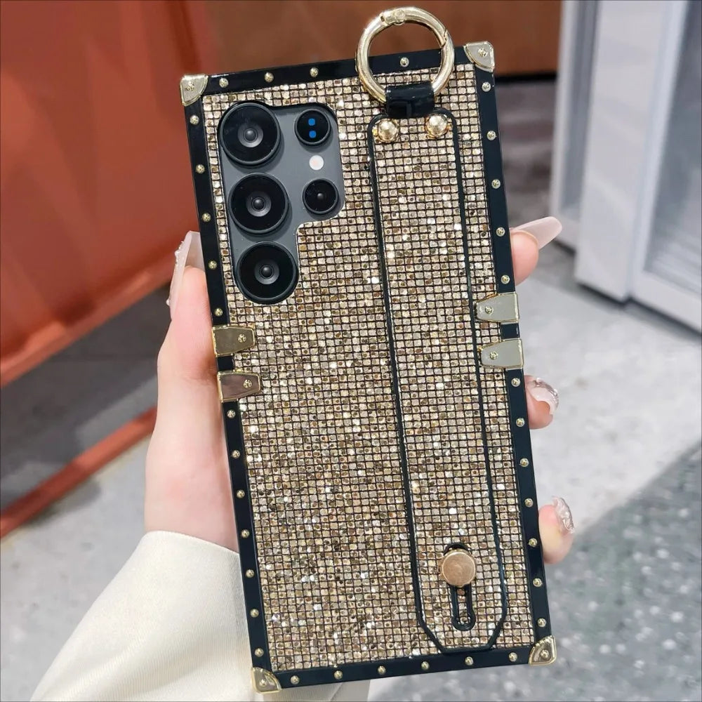 Plating Bling Glitter Wristband Case For Samsung Galaxy S20 S21 S23 FE S22 S24 S25 Plus Note 20 Ultra A06 A16 A26 A36 A55 5G