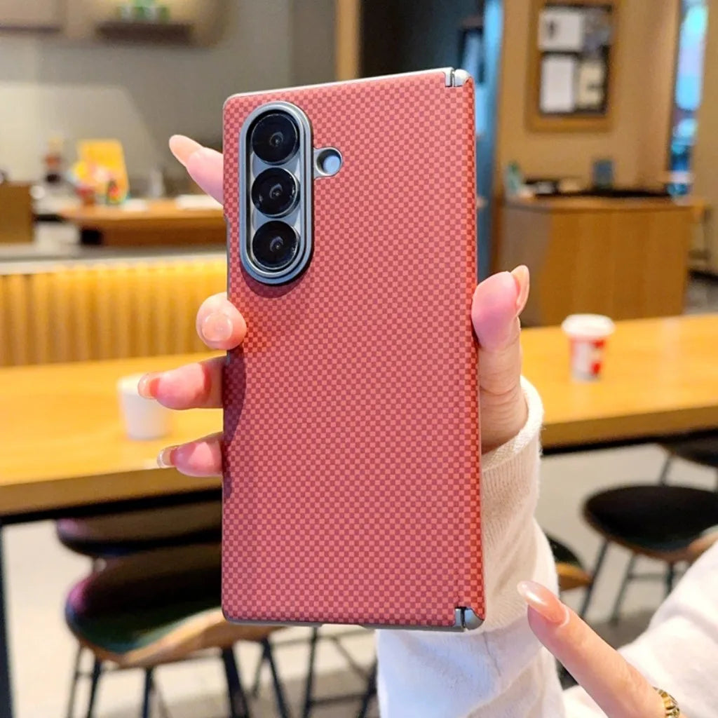 Carbon Fiber Texture Hinge Protection Magnetic Phone Case For Samsung Galaxy Z Fold 8 7 Fold8 Fold7 5G Electroplated Back Cover