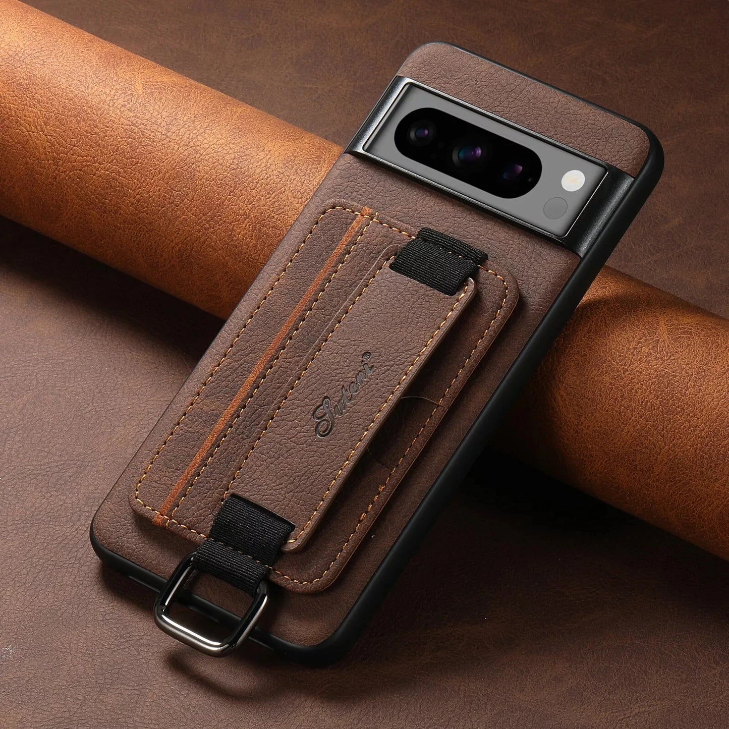 Wallet Case for Google Pixel 9 Pro 8 7 6 Pro Elastic Wrist Strap Kickstand Card Slots Holder Back Cover for Pixel 8A 7A 6A