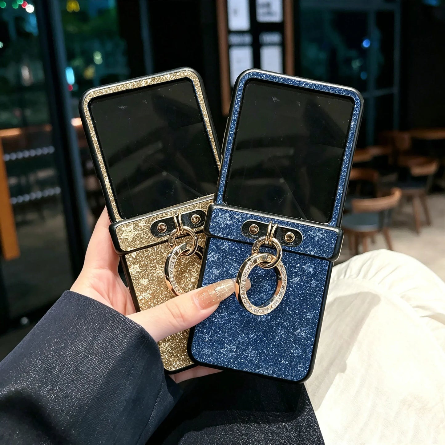 Luxury Twinkle twinkle Stars Phone Case for Motorola Razr 50 60 Ultra 2024 2025 + 2024 + 2025 with an Diamond-Plated Ring Buckle