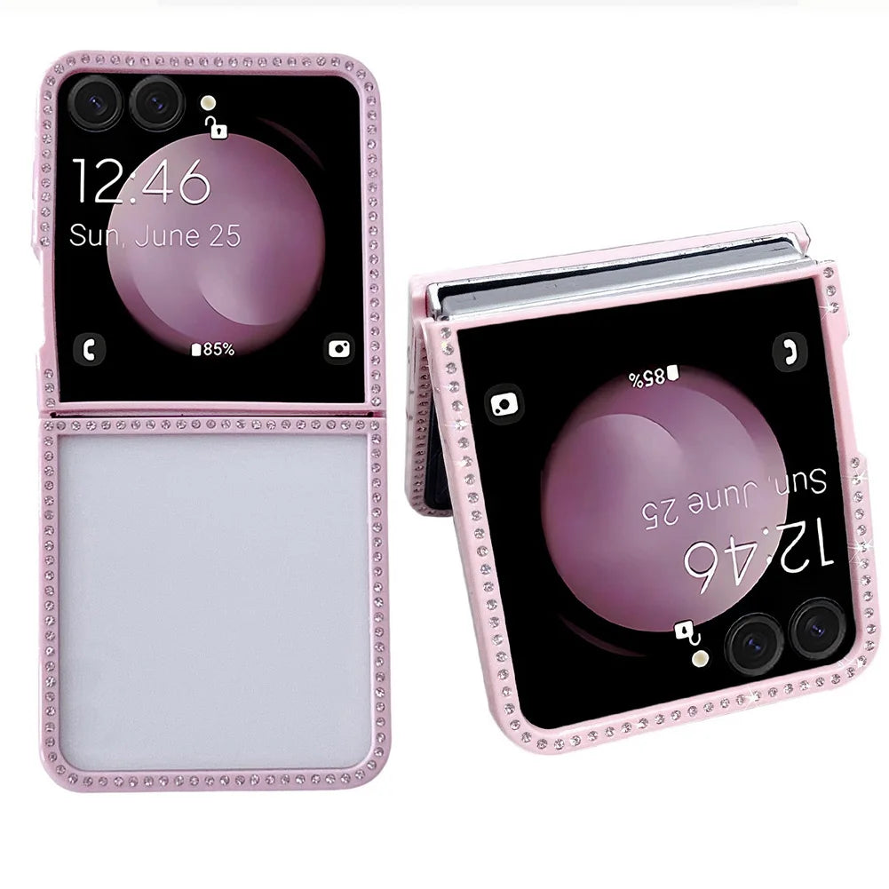 Bling Shiny Rhinestone Bordered Transparent Phone Case For Samsung Z Flip 7 fFlip7 FE Galaxy Z Flip 6 5 4 3 Protect Cover