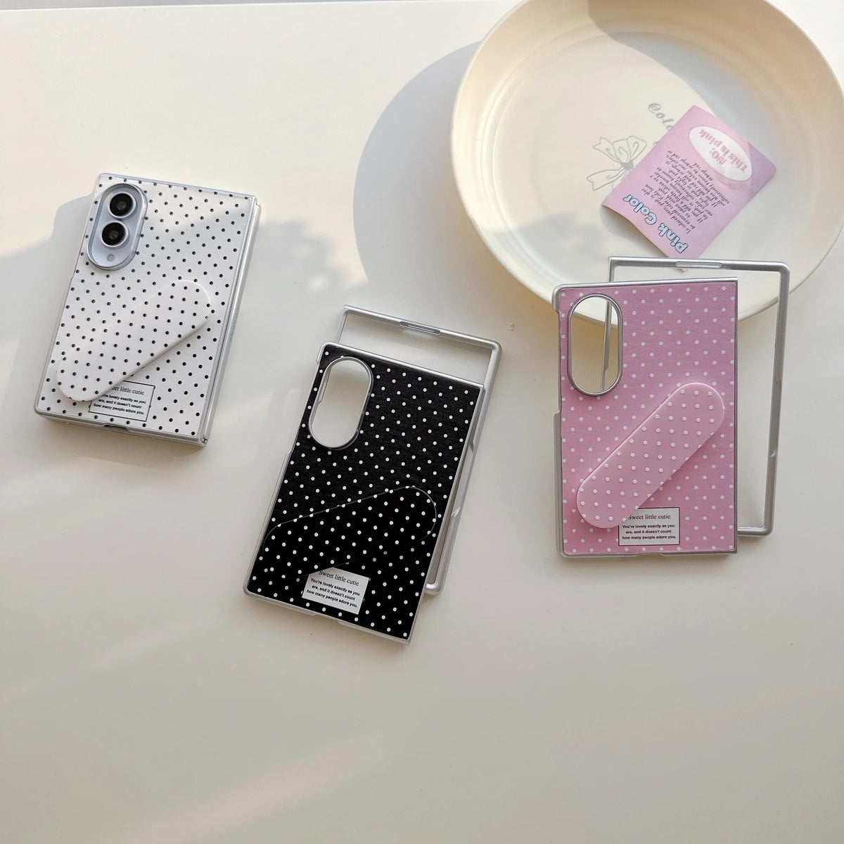 Creative Korean Full Screen Polka Dots Phone Case with Band-Aid Bracket for Samsung Galaxy Z Fold 8 Wide Z Fold 8 Back Cover