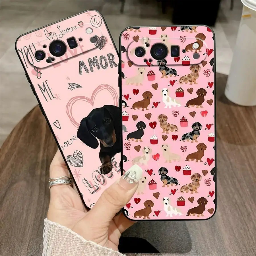 Interesting Dachshunds Phone Case for Google Pixel 7a 6 7 8 Pro 10 9 Pro XL 6a 9a 8a Black Soft Shell