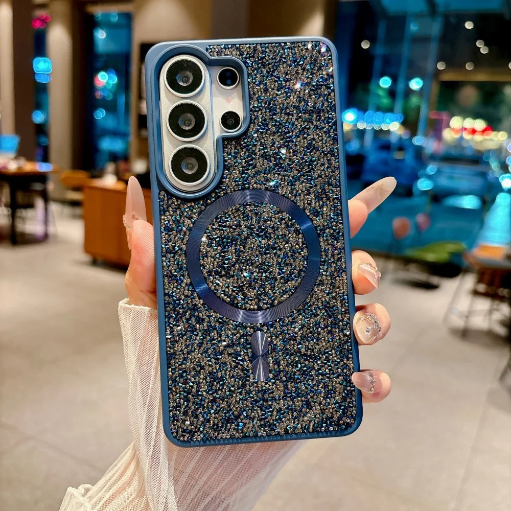 for Galaxy S26 Ultra Diamond Magnetic Case For Samsung S23 S24 S25 Ultra S26 Plus Bling Glitter for Magsafe Shockproof TPU Cover