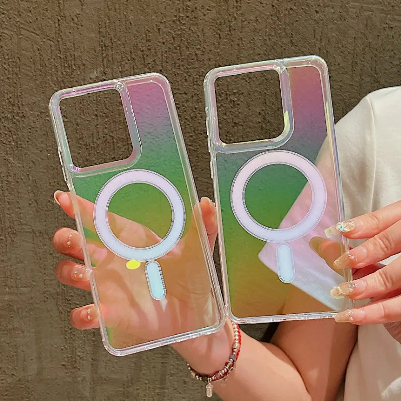 Gradient Rainbow Clear Magnetic Case For Motorola Moto Edge 50 Fusion G Stylus 5G (2025) G85 G45 G34 Magsafe Shockproof Cover