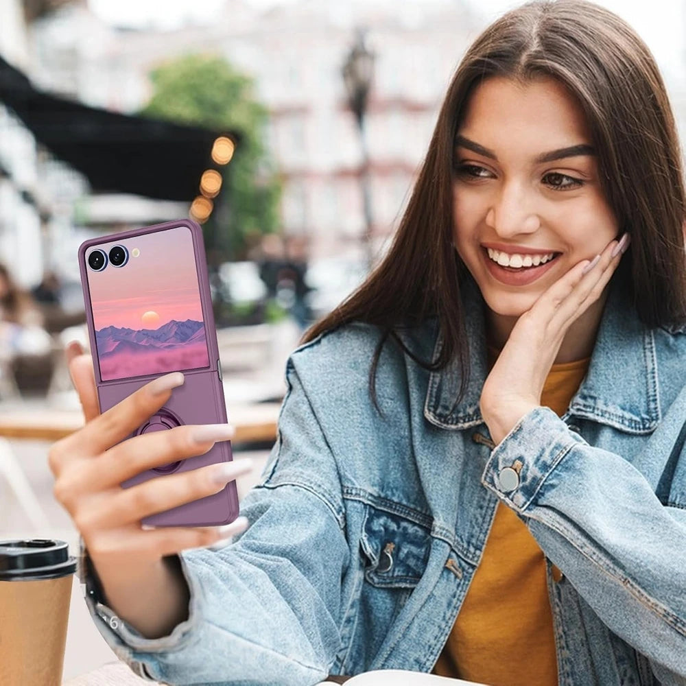 Luxury Liquid Silicone Stand Ring Holder Phone Cases for Samsung Galaxy Z Flip 7 6 5 4 3 7 FE Cute Soft Shockproof Case Cover