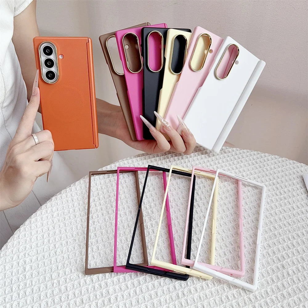 Luxury For MagSafe Flip Hinged Protection Phone Case for Samsung Galaxy Z Fold 8 7 6 5 Wireless Charging Solid Color Matte Cover