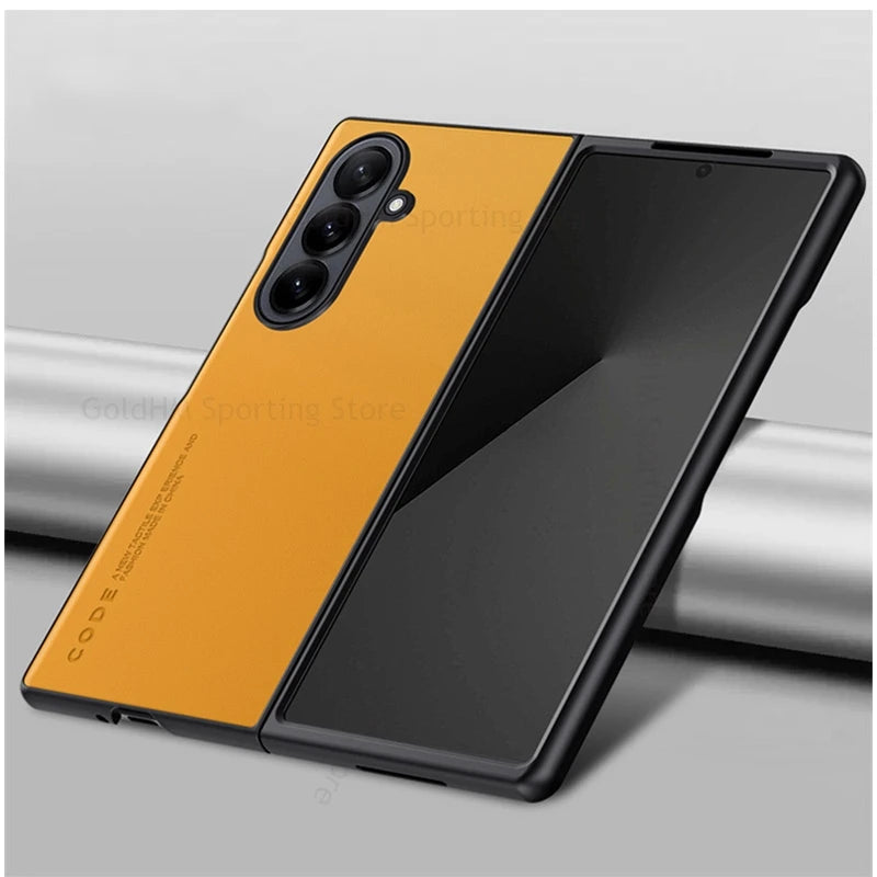 Capa For Samsung Z Fold 7 6 5G Pure Color Leather Shockproof Phone Case For Galaxy Z Fold7 fold 6 5 4 3 Hard PC Protective Cover