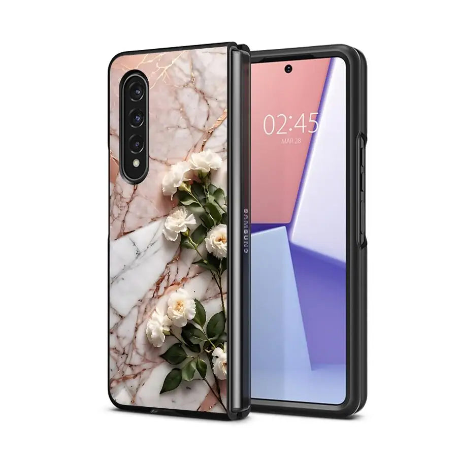 Luxury Flower Marble Phone Cover for Samsung Galaxy ZFold6 Z Fold 4 5G ZFold5 Z Fold4 Fold3 Funda Shockproof Hard PC