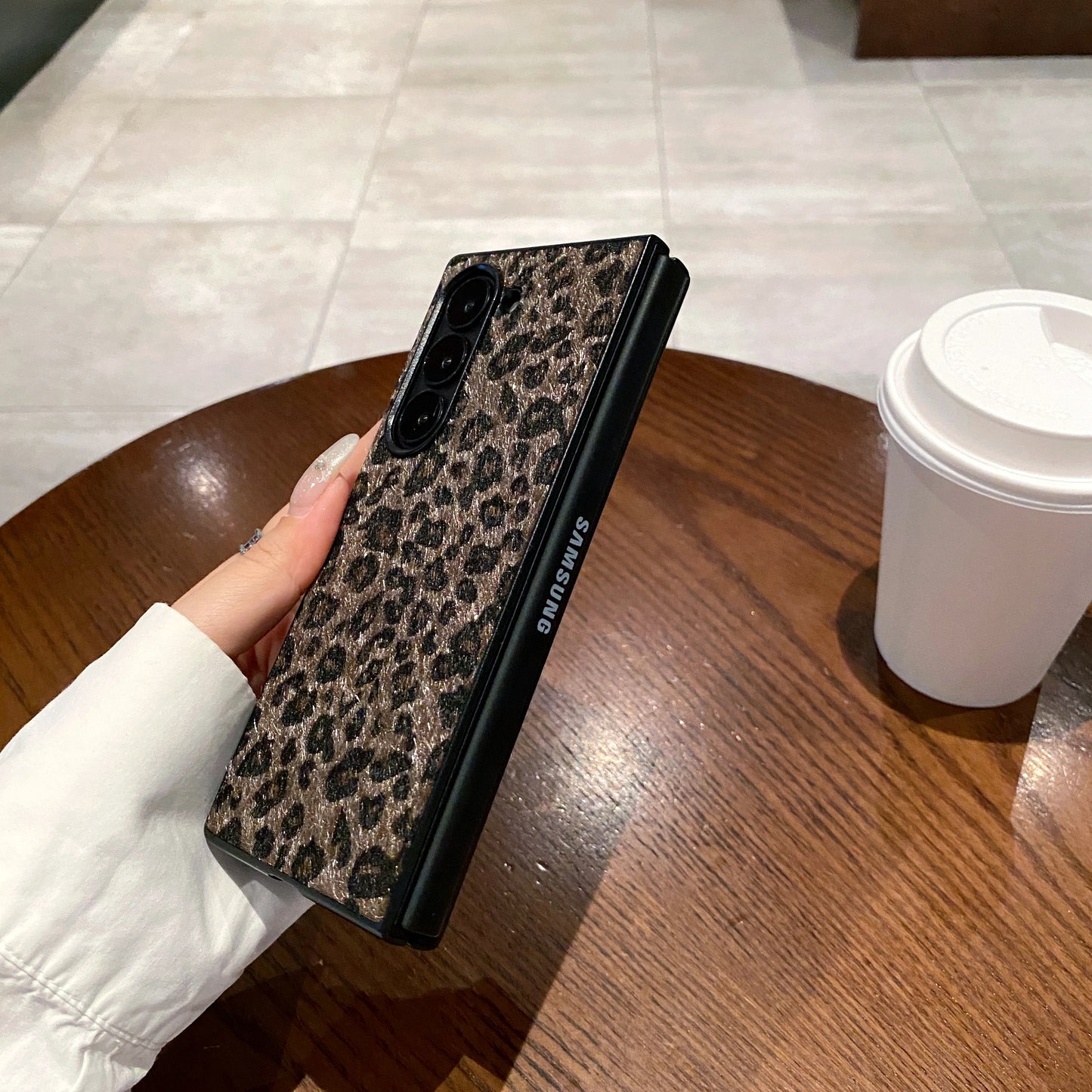 Fashion Flush Leopard Leather Plush Textured Back Cover For Samsung Galaxy Z Fold 6 5 4 3 7 5G  Luxury Hard PC Phone Case