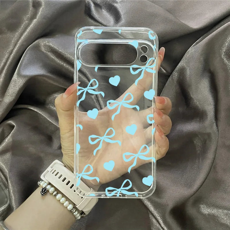 Cute Star Bow Phone Case for Google Pixel 10 9 9Pro XL 8A 8Pro 8 7 7A 7Pro 5G Hot Christmas Soft TPU Clear Cover Fundas