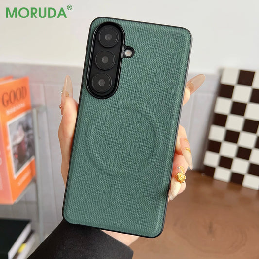 Business Leather Pattern Shockproof Case for Samsung Galaxy S26 Ultra Plus S26+ A57 A37 A17 Magnetic Wireless Charging Cover