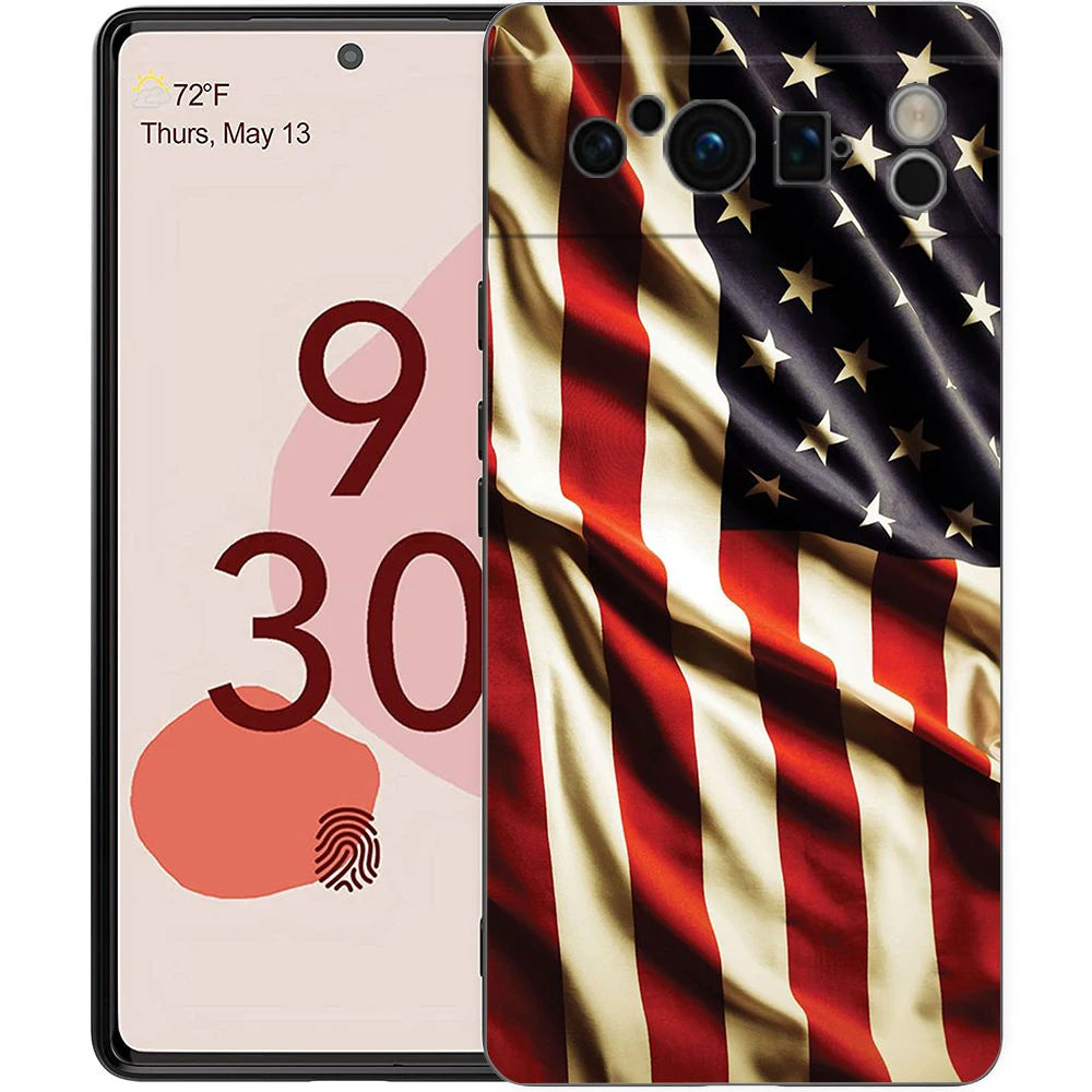 Phone Case Cover for Google Pixel 9 8 7 6 9A 8A 7A 6A Pro 10 9 Pro XL Soft TPU Shockproof Shell Capa American United States Flag