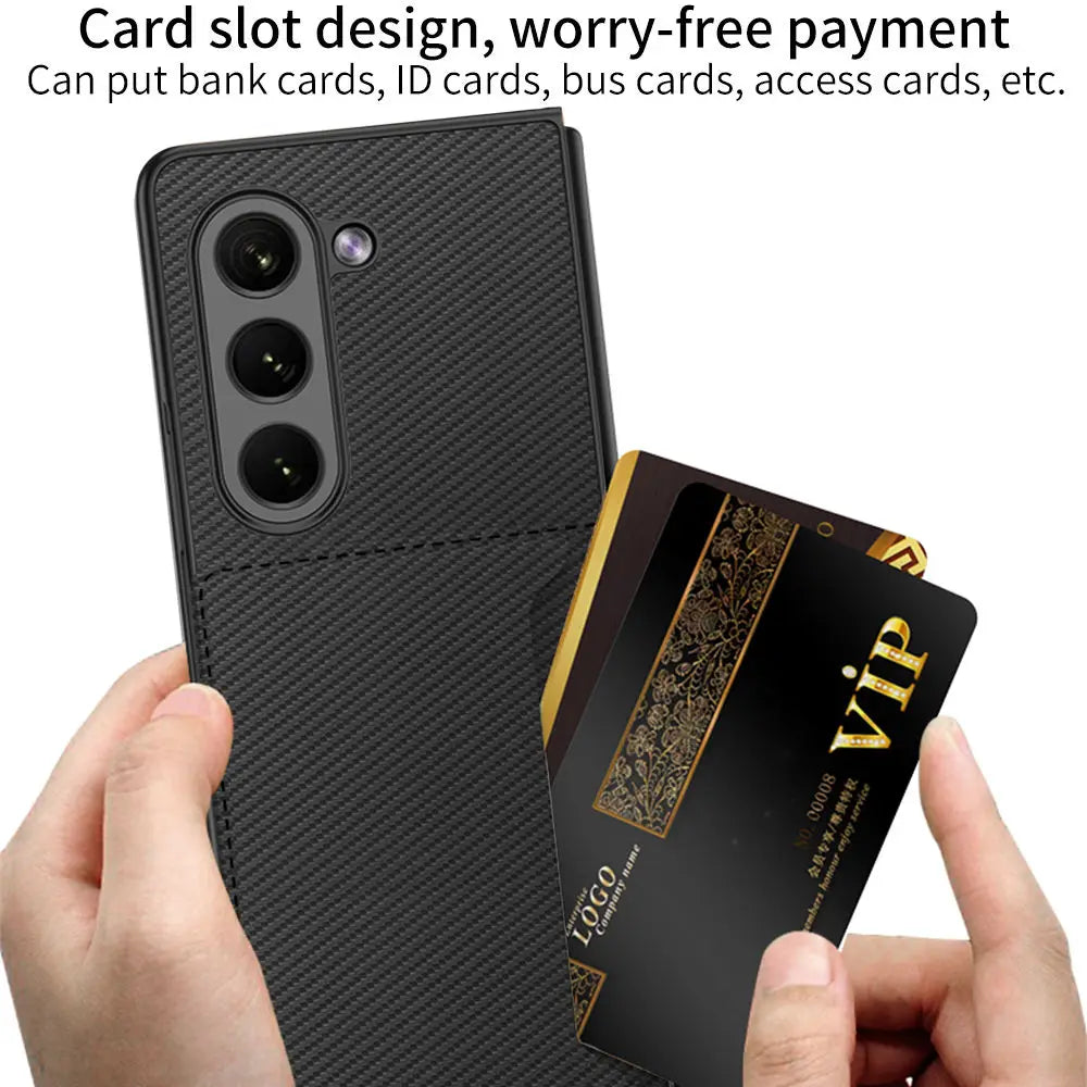 for Samsung Galaxy Z Fold 5 Card Bag Plain Leather Case Anti-fingerprint Delicate Touch Drop-proof Full Protection Cover