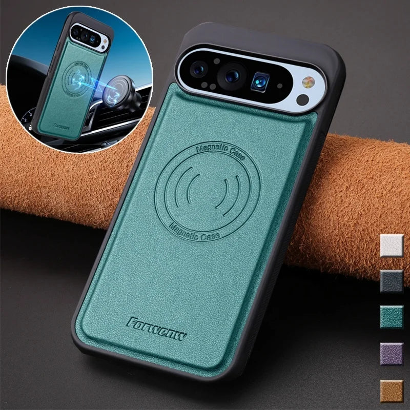 Luxury PU Leather Car Magnetic Phone Case for Google Pixel 10 Pro XL Pro 9A 9 7A 7 6A 6 Back Cover Wireless Charging Hoesje Bag