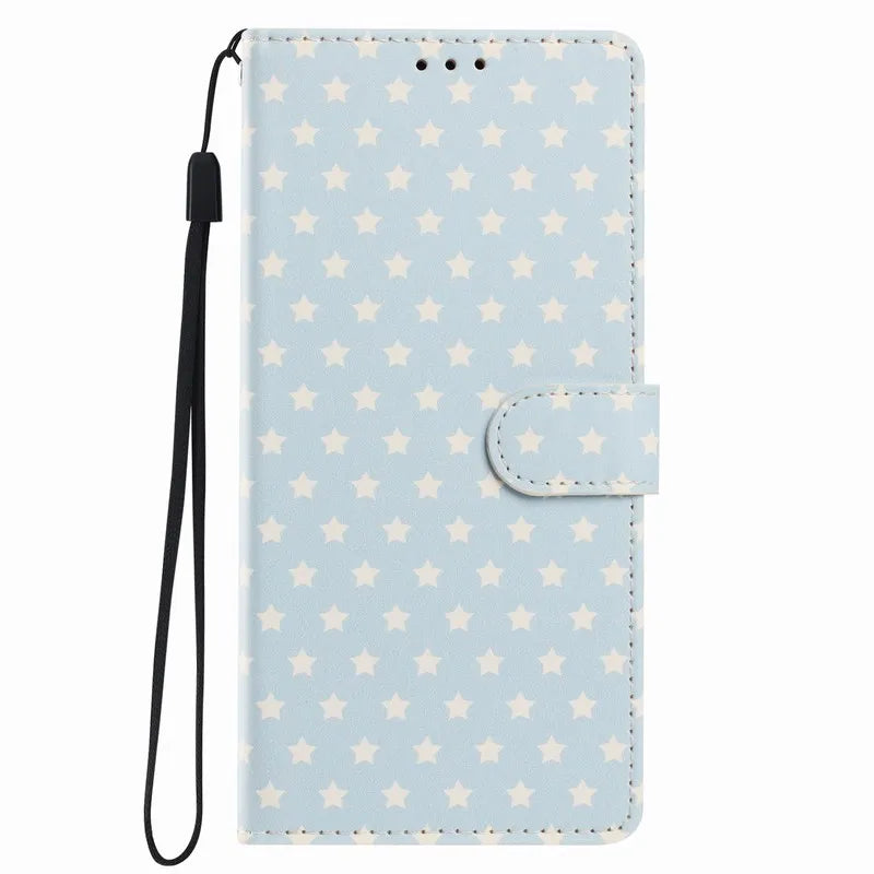 Cute Stars Leather Case For Motorola Moto G8 Edge 50 Pro 40 Neo 60 Fusion 70 Stylus One Action ThinkPhone 25 Wallet Phone Cover
