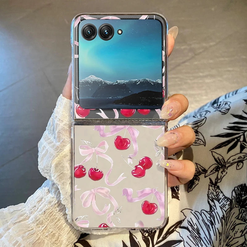 Rose Flower Bowknot Printed Phone Case For Motorola Razr 60 Ultra Razr 50 40 Ultra 50 40 Clear Shockproof Hard PC Folding Cover