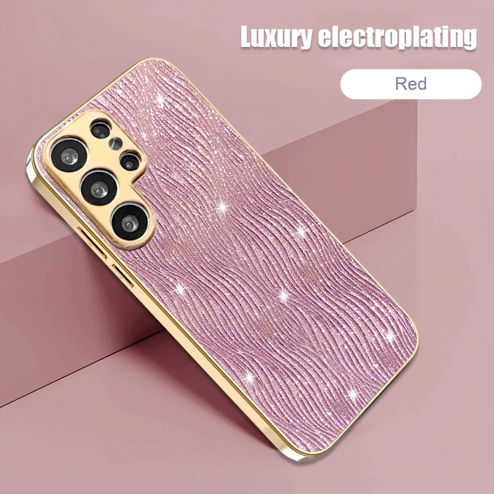 Glitter Water Ripple Case for Samsung Galaxy S25 S24 S23 Ultra S25 Edge S25 Plus S24 FE S23FE Gold Plating Hard Shockproof Cover