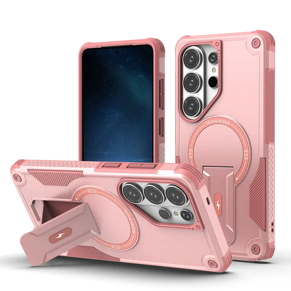 Folding Holder Armor Case For Samsung Galaxy S26 S25 S24 Ultra Plus A17 A56 A36 A54 Magnetic For Magsafe Stand Shockproof Cover
