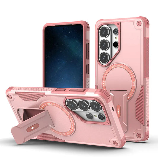 Folding Holder Armor Case For Samsung Galaxy S26 S25 S24 Ultra Plus A17 A56 A36 A54 Magnetic For Magsafe Stand Shockproof Cover