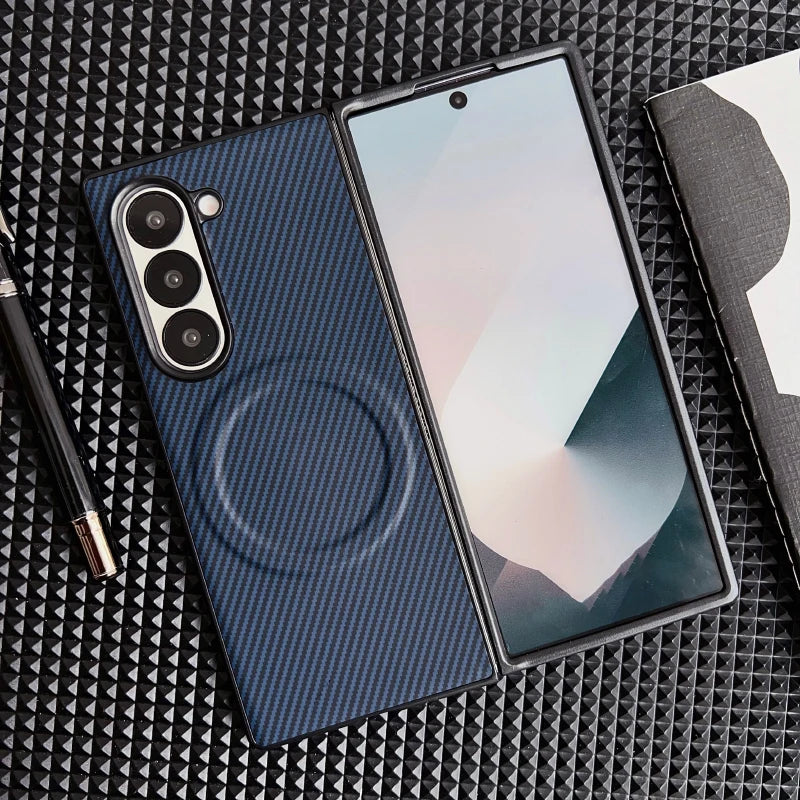 For Magsafe Magnetic Wireless Charging Luxury Solid Color Carbon Fiber Phone Case For Samsung Galaxy Z Fold 7 6 5 4 Bumper Cover