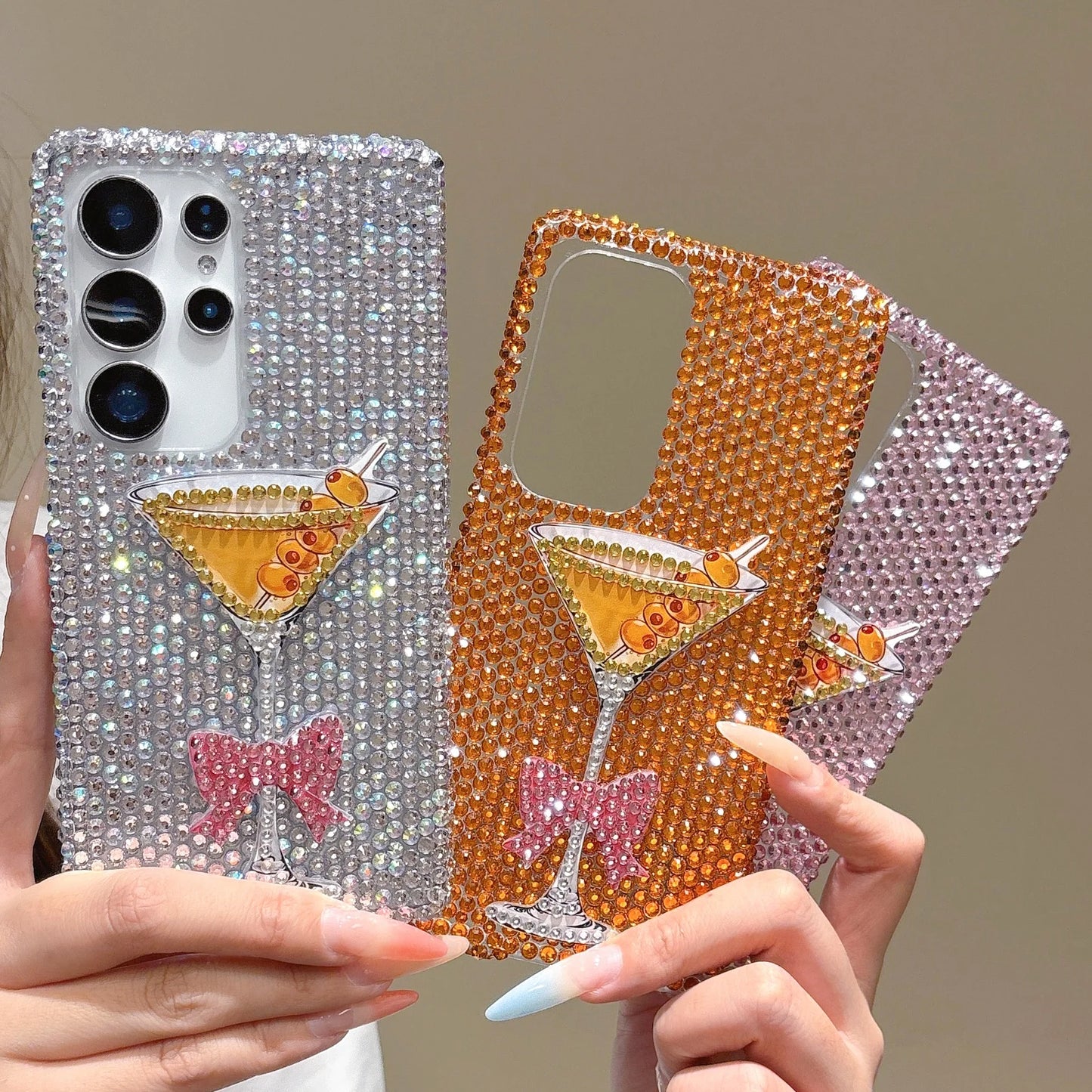 Cute Diamond Wine Glass Case For Samsung Galaxy S26 Ultra Rhinestone Cover For Samsung S25Ultra S24 Plus S23 S22 Ultra Shell