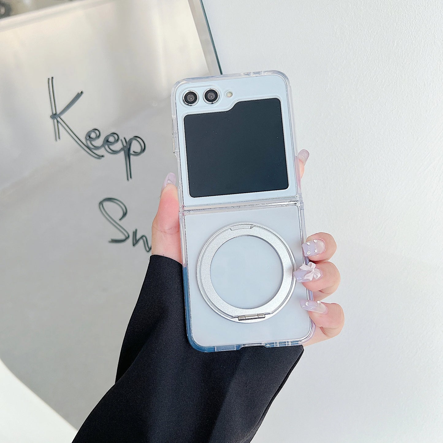 Luxury 360° Rotating Bracket Gradient Case For Samsung Galaxy Z Flip7 FE Flip 7 6 5 4 3 Clear Airbag Shockproof Magnetic Cover