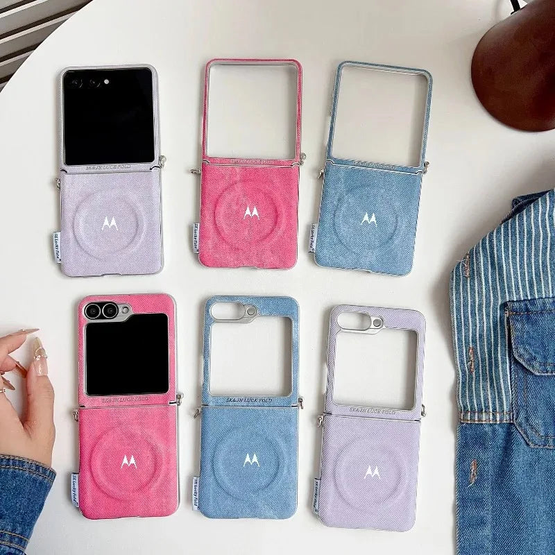 Fashion Denim Fabric Texture Flip Case For Motorola Razr 70 Ultra 60 50 Ultra 2026 2025 2024 Magnetic Shockproof Protector Cover
