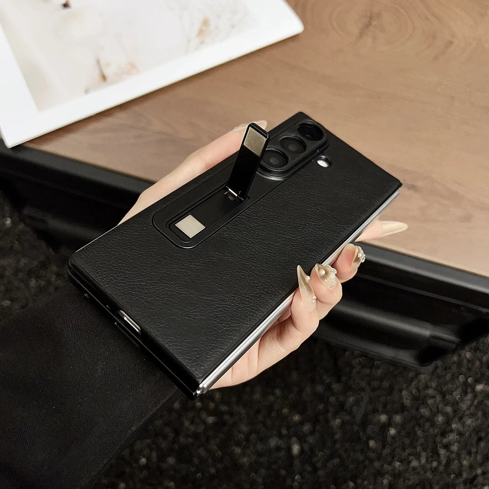 Z Fold7 5G Luxury Suede Pattern Phone Case For Samsung Galaxy Z Fold 7 6 5 4 3 Zfold6 Pu Leather Invisible Bracket Holder Cover