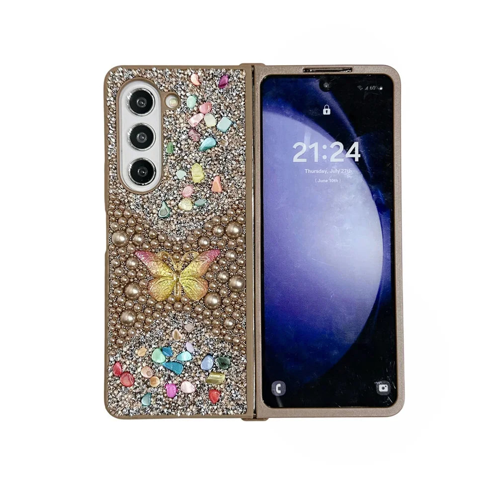 Brand New Unique Butterfly Colorful Jewelled Phone Case For Samsung Galaxy Z Fold 7 6 5 4 3 PC Hard Shell Protection Back Cover