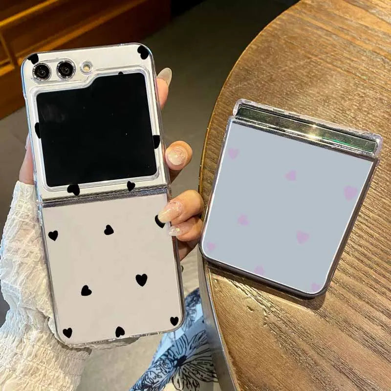 Love Heart Print Clear Folding Phone Case For Samsung Galaxy Z Flip 7 6 5 4 3 5G Transparent Cover For Samsung Z Flip7 FE Flip6