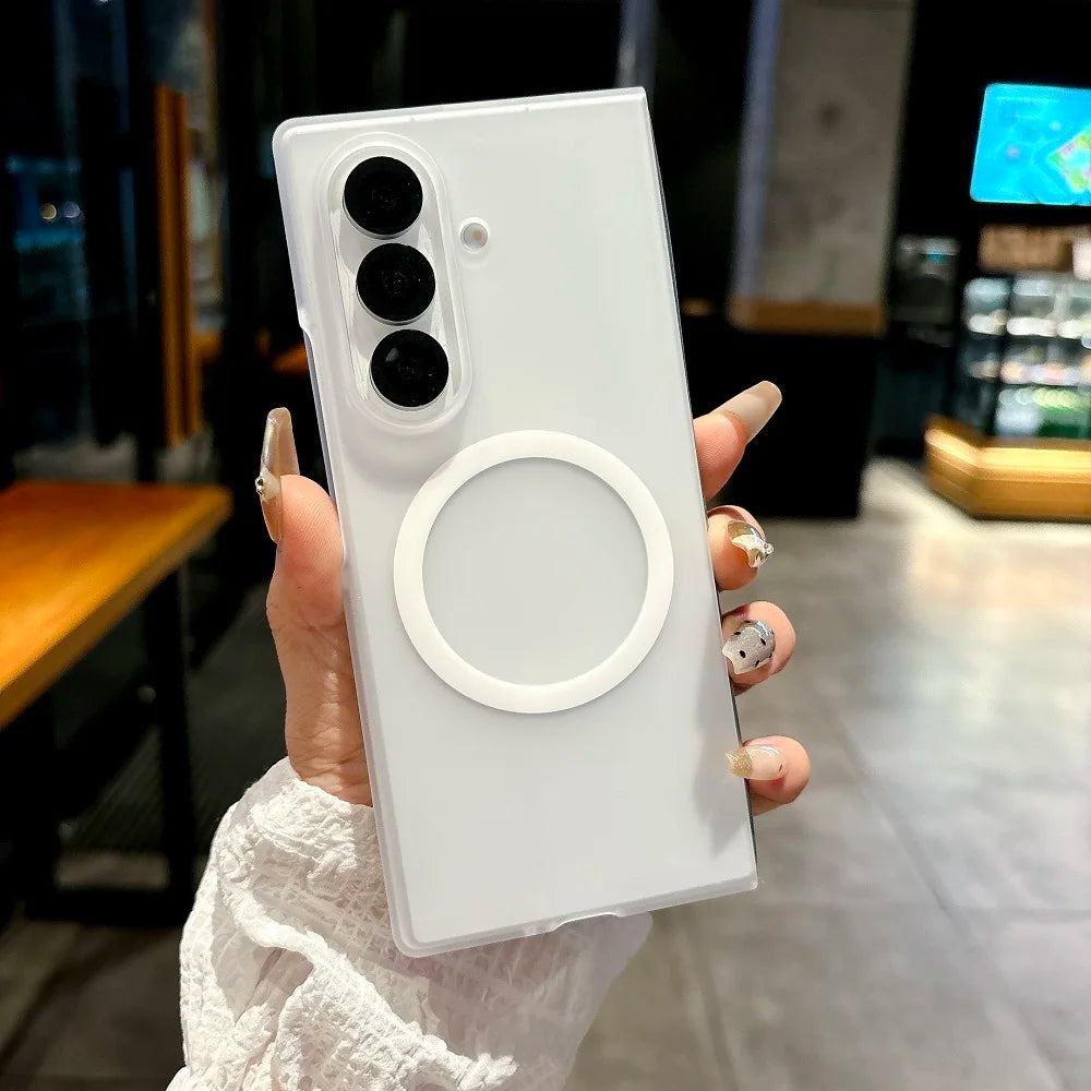 Translucent Matte For Magsafe Phone Case For Samsung Galaxy Z Fold 7 6 5 4 3 Magnetic Charging Shockproof Protect Hard PC Cover