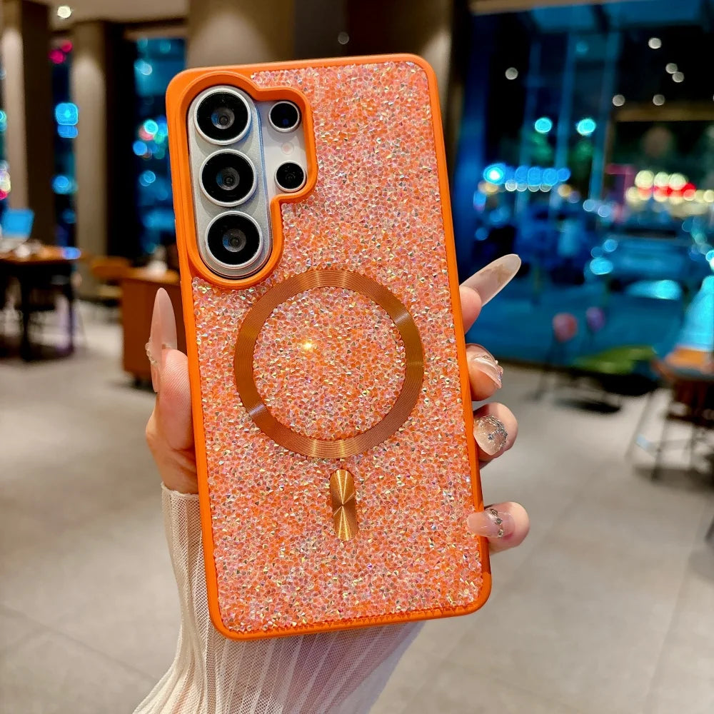 for Galaxy S26 Ultra Diamond Magnetic Case For Samsung S23 S24 S25 Ultra S26 Plus Bling Glitter for Magsafe Shockproof TPU Cover