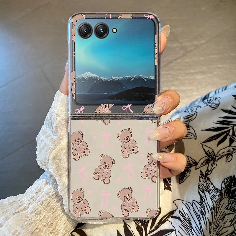Rose Flower Bowknot Printed Phone Case For Motorola Razr 60 Ultra Razr 50 40 Ultra 50 40 Clear Shockproof Hard PC Folding Cover